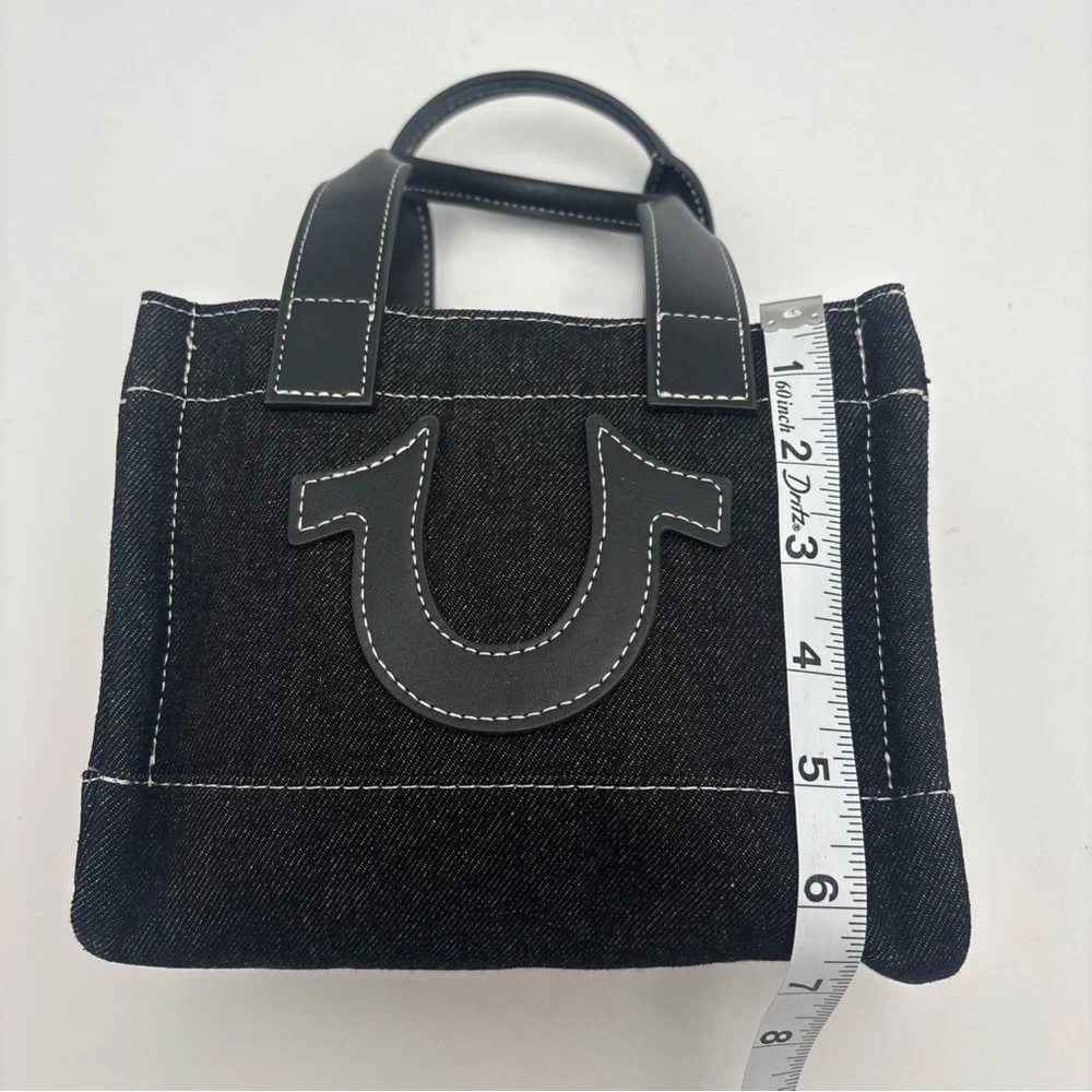 True Religion Black Denim‎ Tote with Red Patch